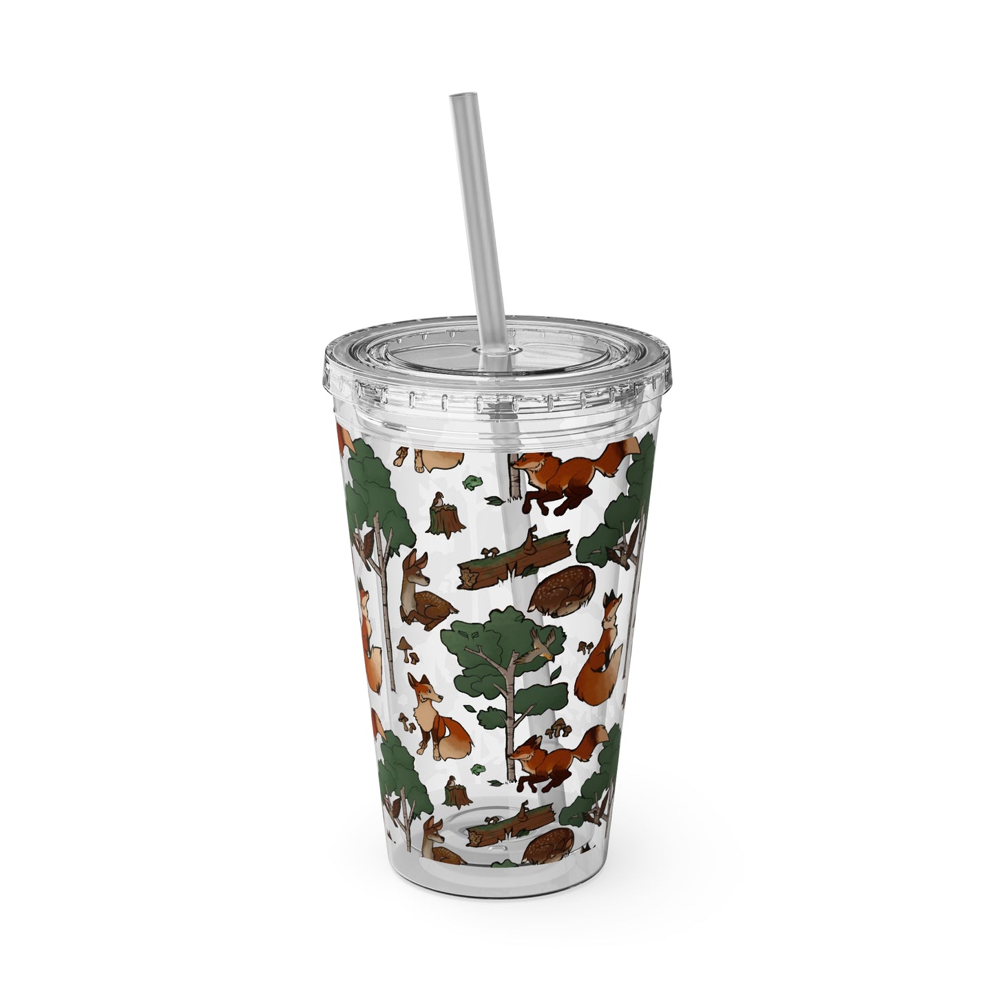 Foxes and Deer Sunsplash Tumbler with Straw, 16oz