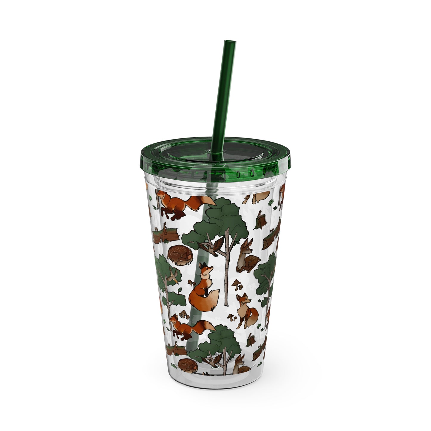 Foxes and Deer Sunsplash Tumbler with Straw, 16oz