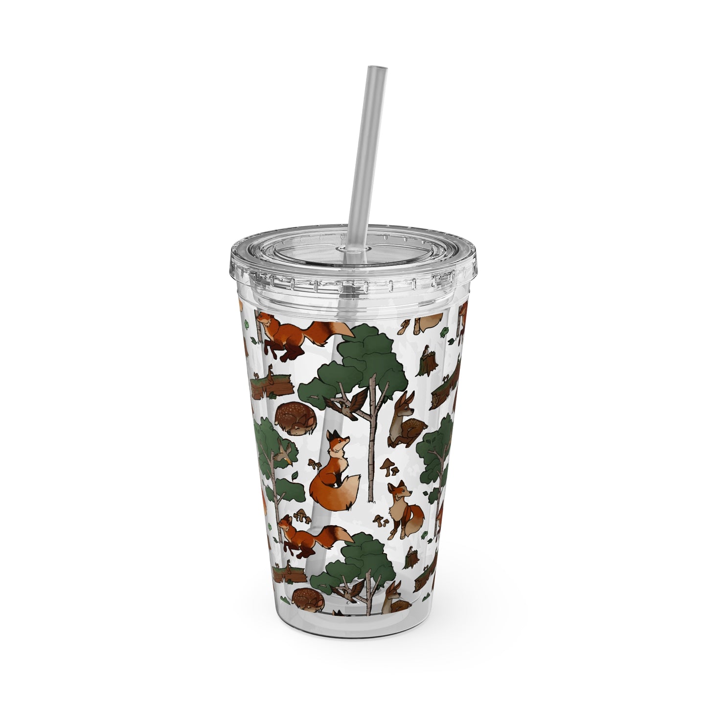 Foxes and Deer Sunsplash Tumbler with Straw, 16oz