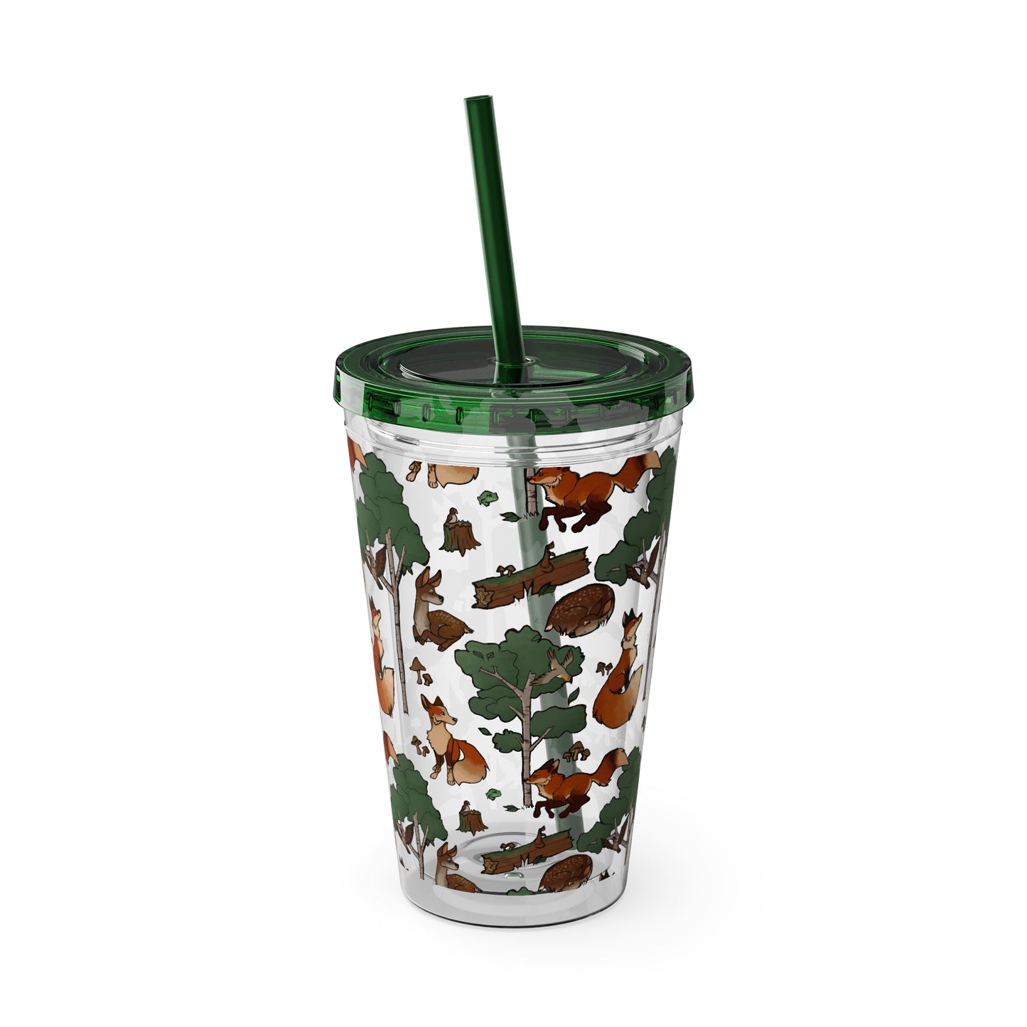 Foxes and Deer Sunsplash Tumbler with Straw, 16oz