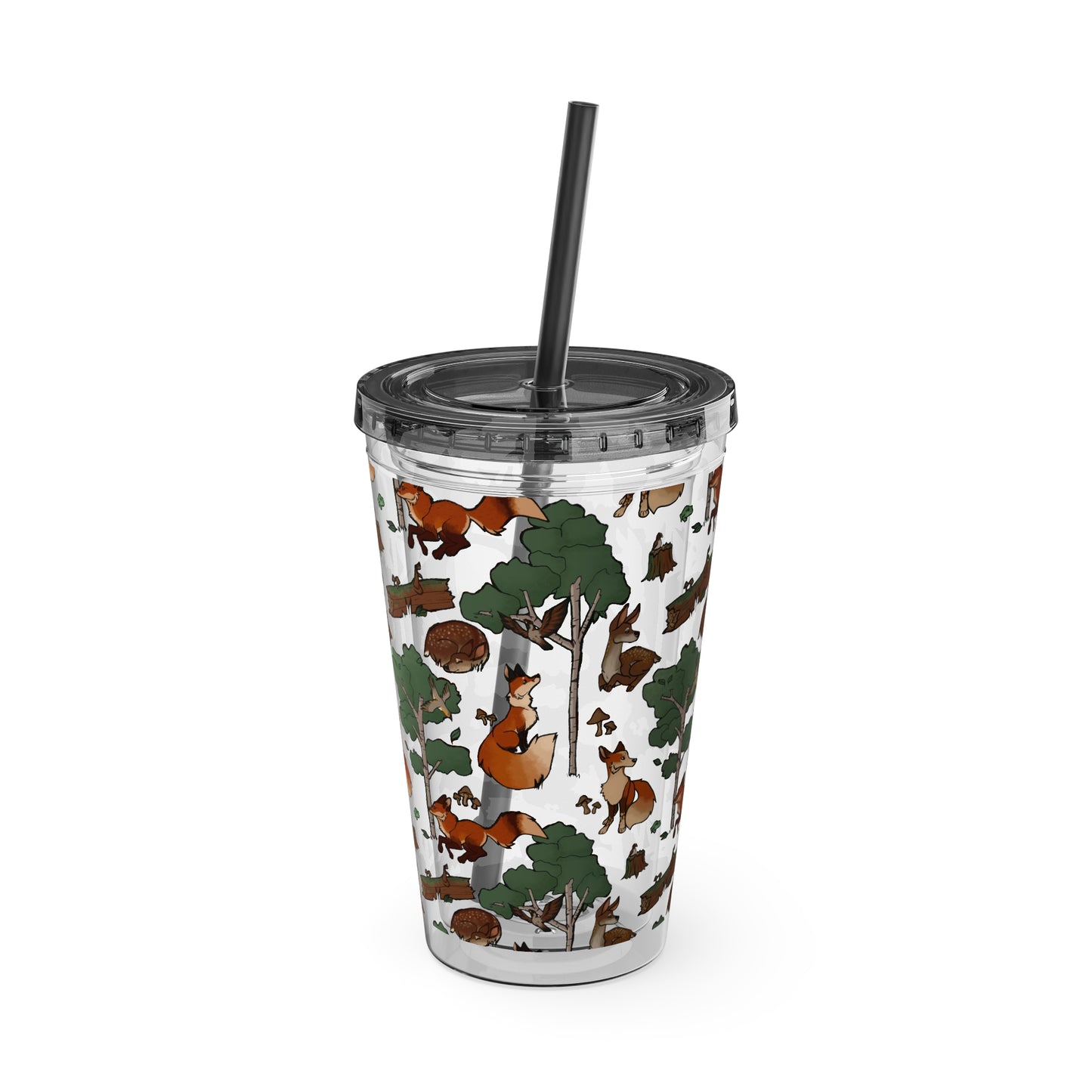 Foxes and Deer Sunsplash Tumbler with Straw, 16oz